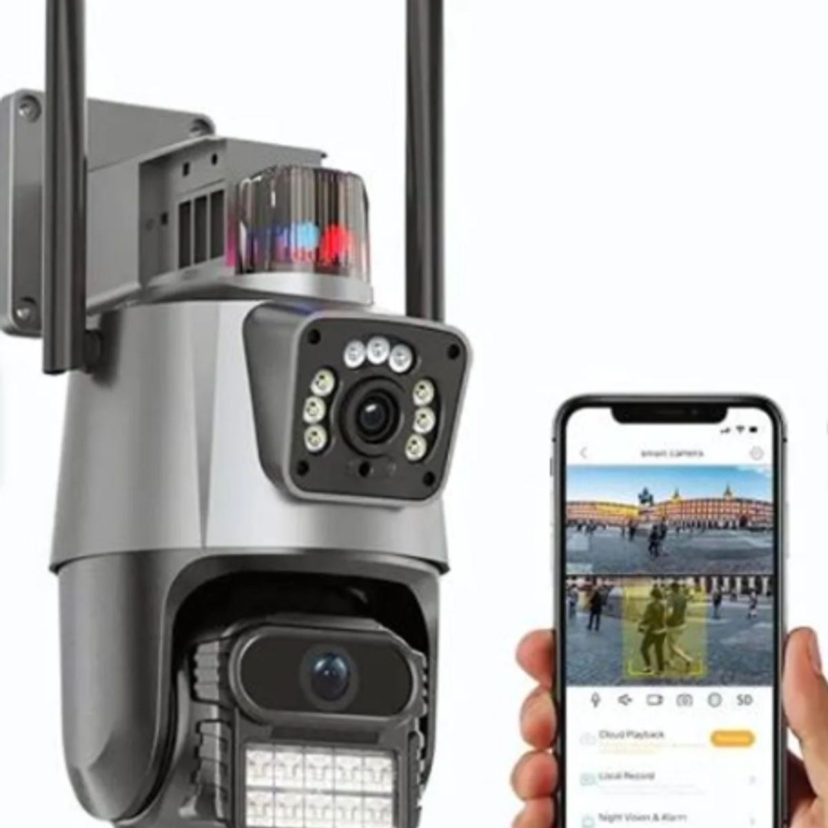 GENERICO - CAMARA WIFI GIRATORIA DOBLE LENTE ICSEE 8MP ULTRA HD EXTERIOR-INTERIOR