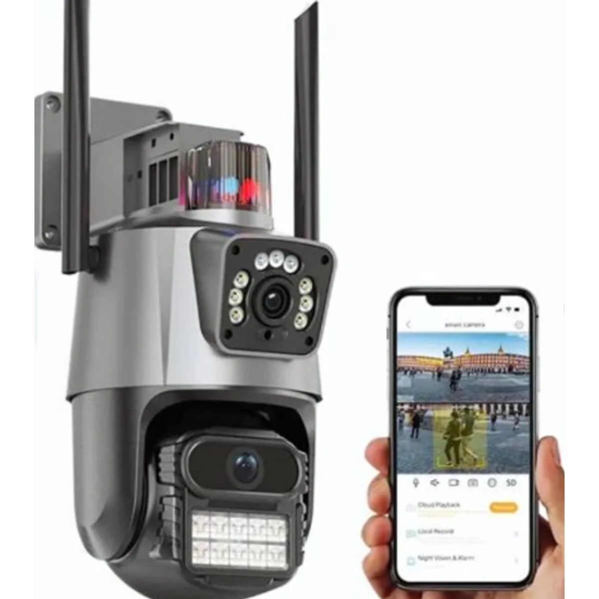 GENERICO - CAMARA WIFI GIRATORIA DOBLE LENTE ICSEE 8MP ULTRA HD EXTERIOR-INTERIOR