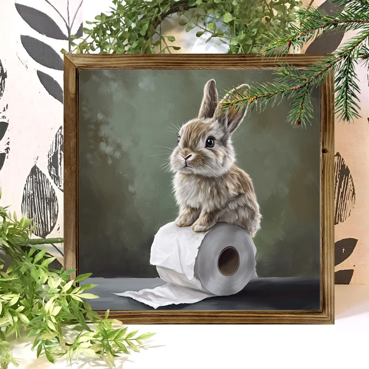 VATYERTY - 1 letrero rústico de conejo de madera con rollo de papel higiénico