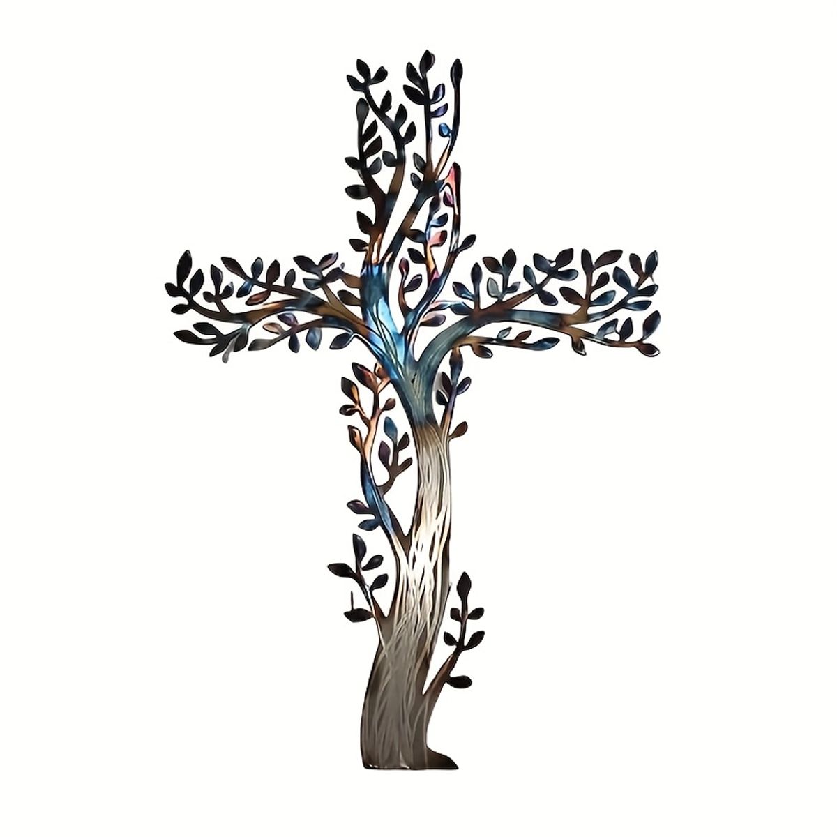 VATYERTY - 1 escultura de metal con forma de cruz del Árbol de la Vida estilo natural