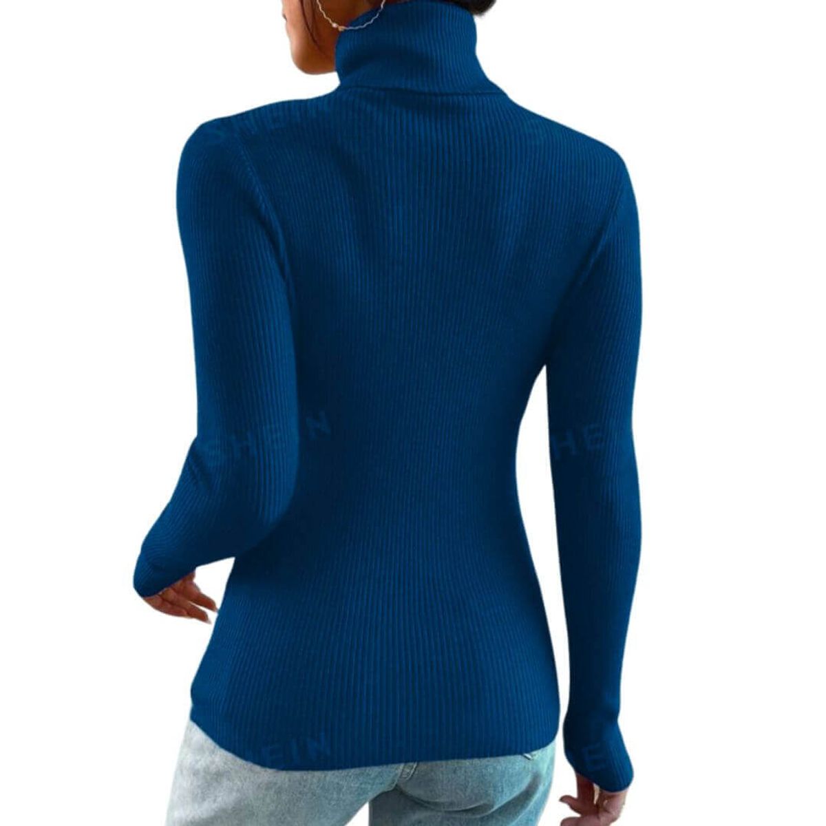 GENERICO - Cafarena de Hilo Tejida Azul Cuello Alto Mujer - Tallas S - M - L