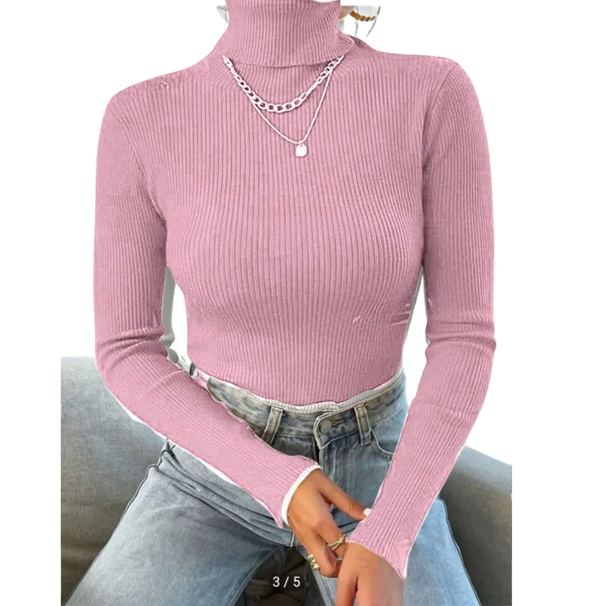 GENERICO - Cafarena de Hilo Tejida Cuello Alto Mujer Lila - Tallas S -M - L