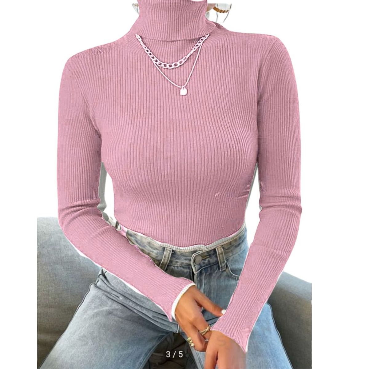 GENERICO - Cafarena de Hilo Tejida Cuello Alto Mujer Lila - Tallas S -M - L