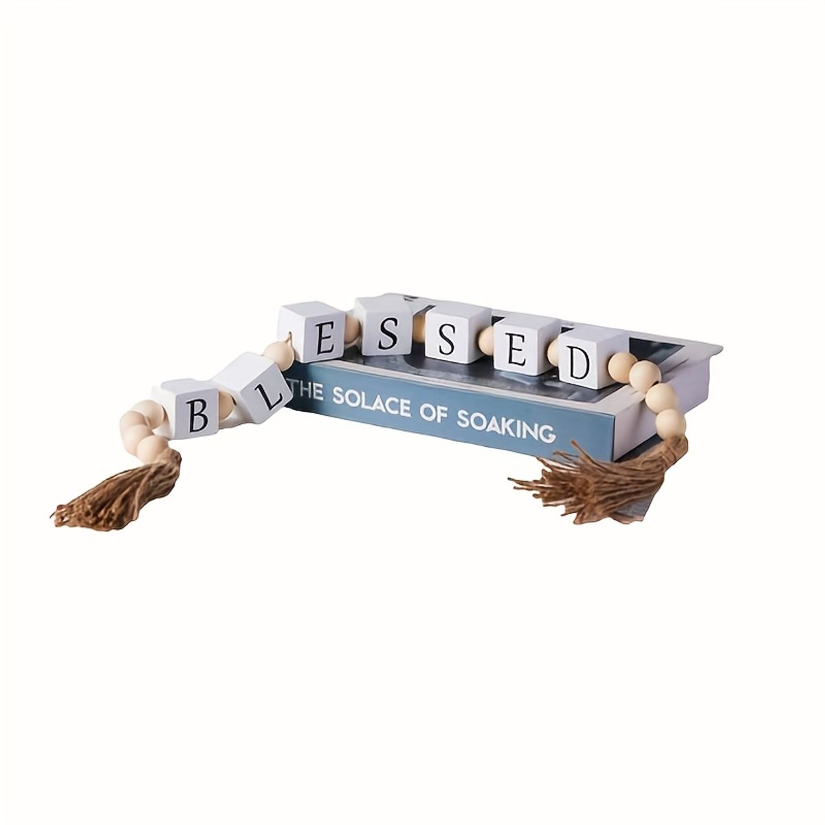 VATYERTY - Guirnalda rústica de cuentas de madera BLESSED con borlas