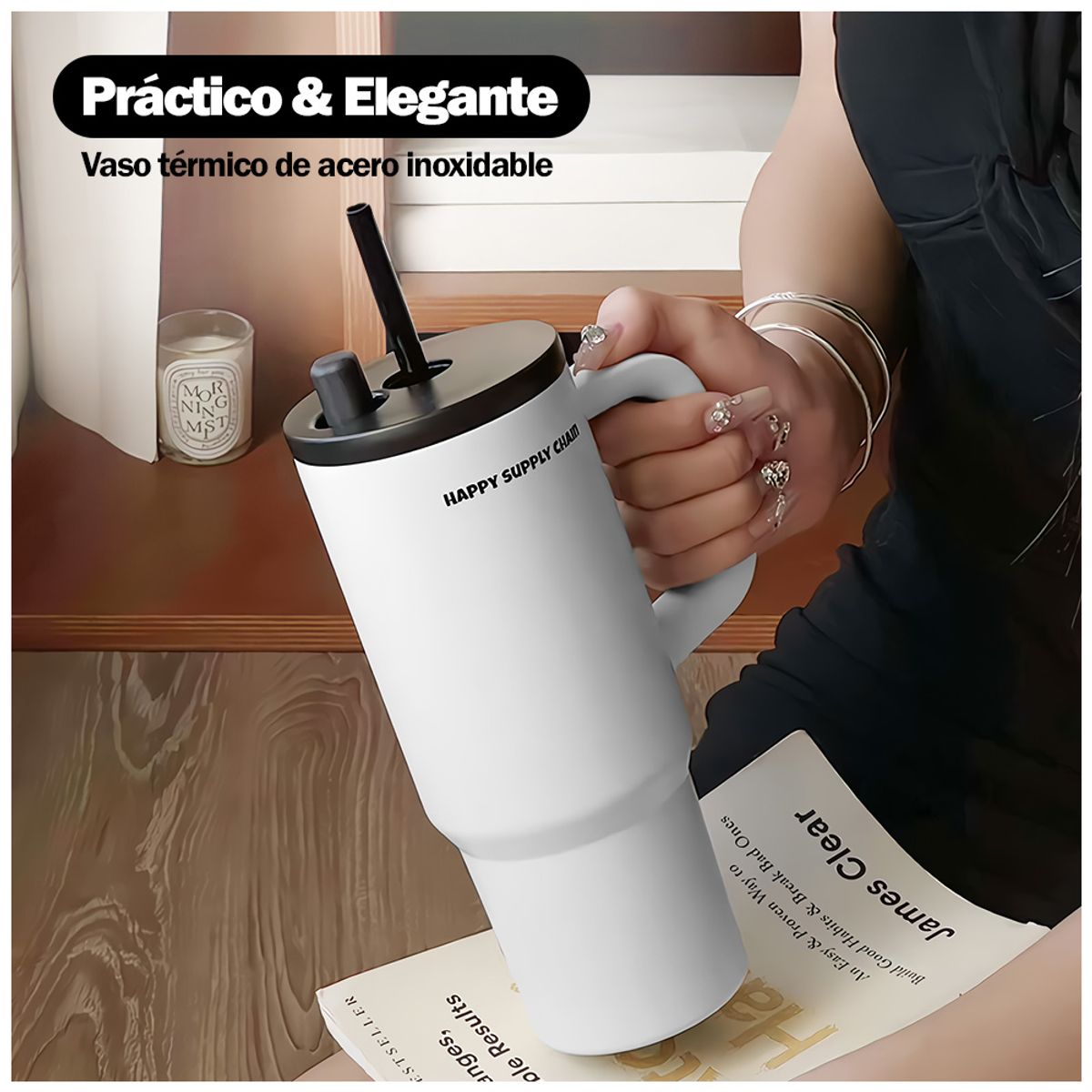 KELLER - Vaso Térmico de Acero Inoxidable con Sorbete 700 ML Blanco Y84