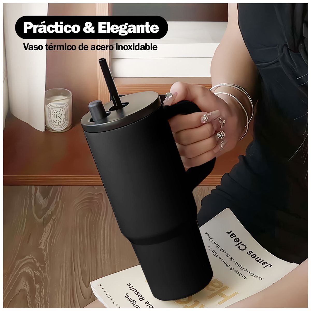 KELLER - Vaso Térmico de Acero Inoxidable con Sorbete 700 ML Negro Y84