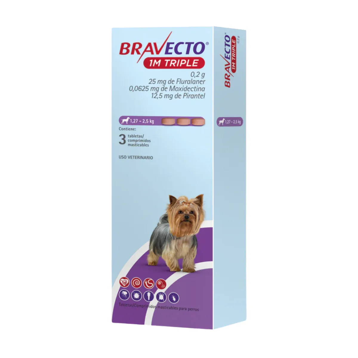 BRAVECTO - Bravecto 1M Triple 1. 27-2. 5 Kg X3 Tabletas