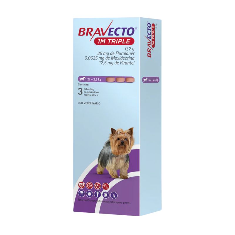 BRAVECTO - Bravecto 1M Triple 1. 27-2. 5 Kg X3 Tabletas