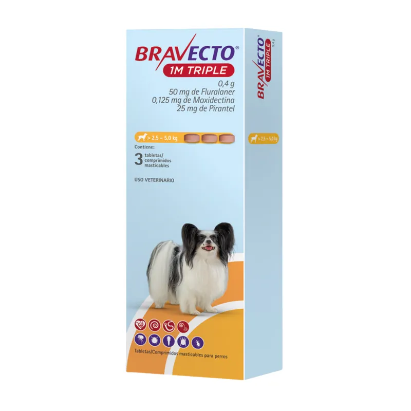 BRAVECTO - Bravecto 1M Triple 2 5-5 Kg X3 Tabletas
