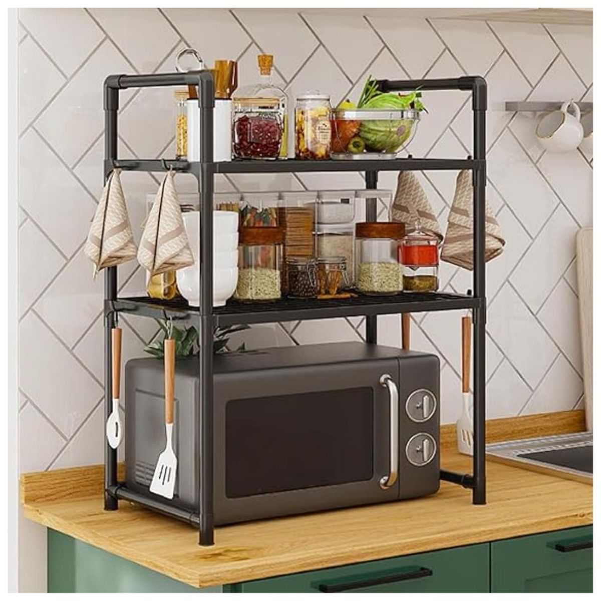 GENERICO - Estante Organizador de Microondas Multiusos 3 Niveles 73x50x27cm Negro