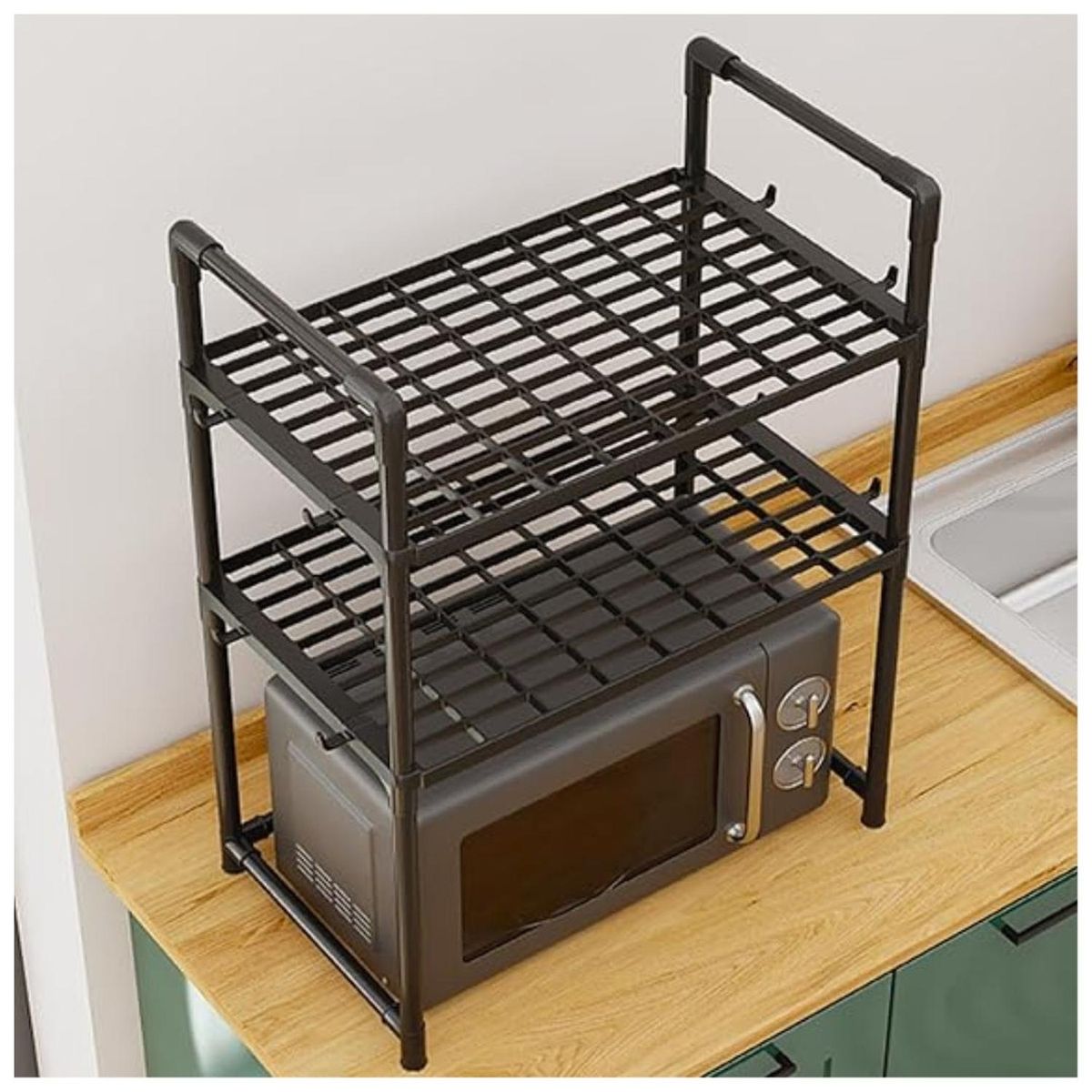 GENERICO - Estante Organizador de Microondas Multiusos 3 Niveles 73x50x27cm Negro