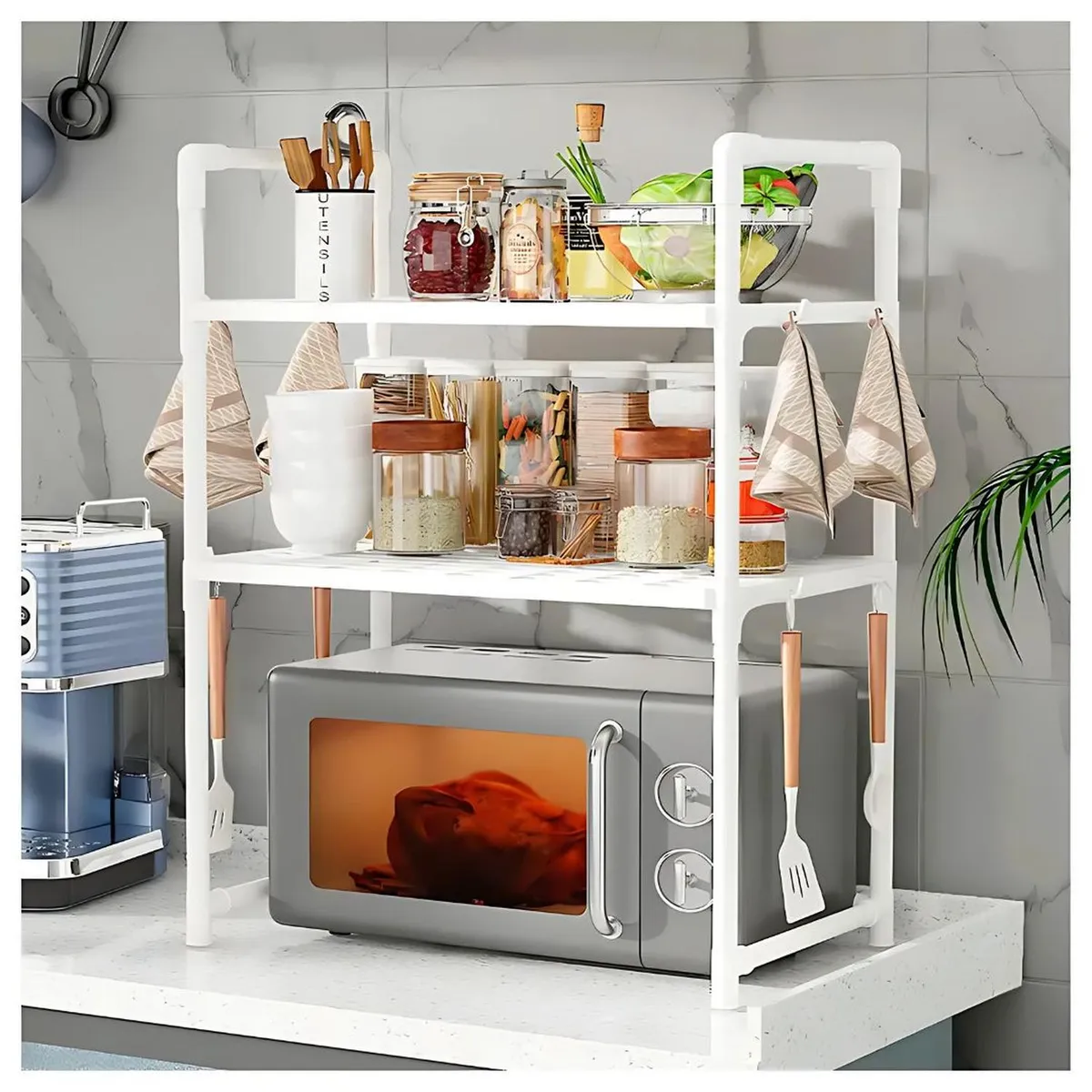 GENERICO - Estante de Microondas Multiusos 3 Niveles 73x50x27cm Blanco