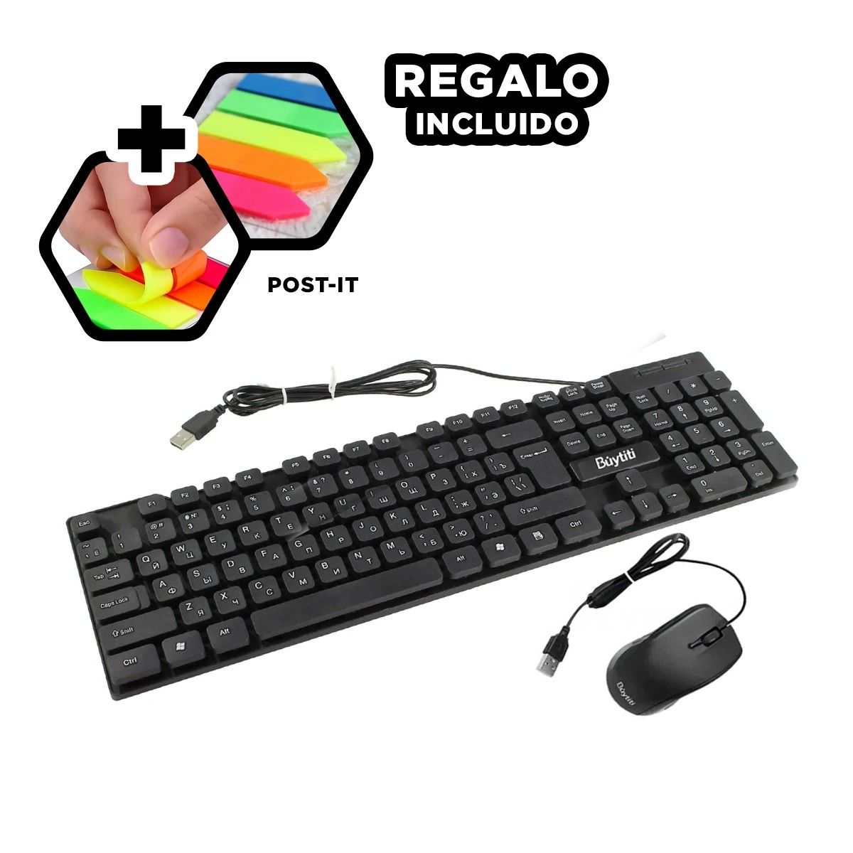 GENERICO - Pack6 Teclado Buytiti Ergonomico Y+Banderitas Adhesivas