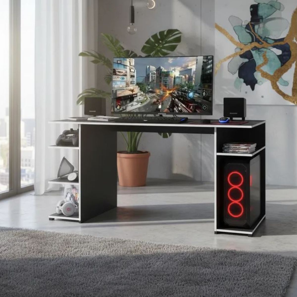 GENERICO - ESCRITORIO GAMER EN MELAMINA 18MM COLOR NEGRO