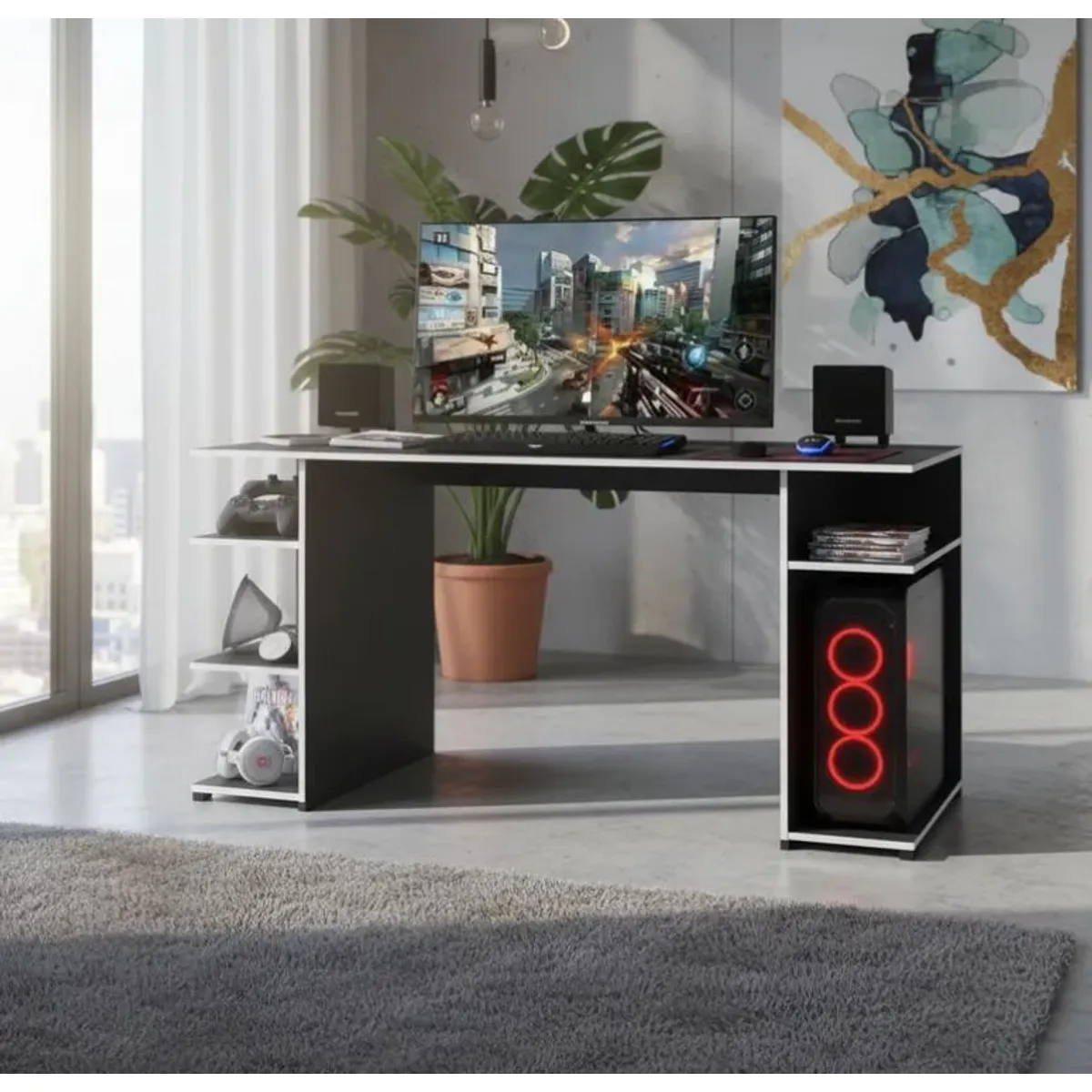 GENERICO - ESCRITORIO GAMER EN MELAMINA 18MM COLOR NEGRO