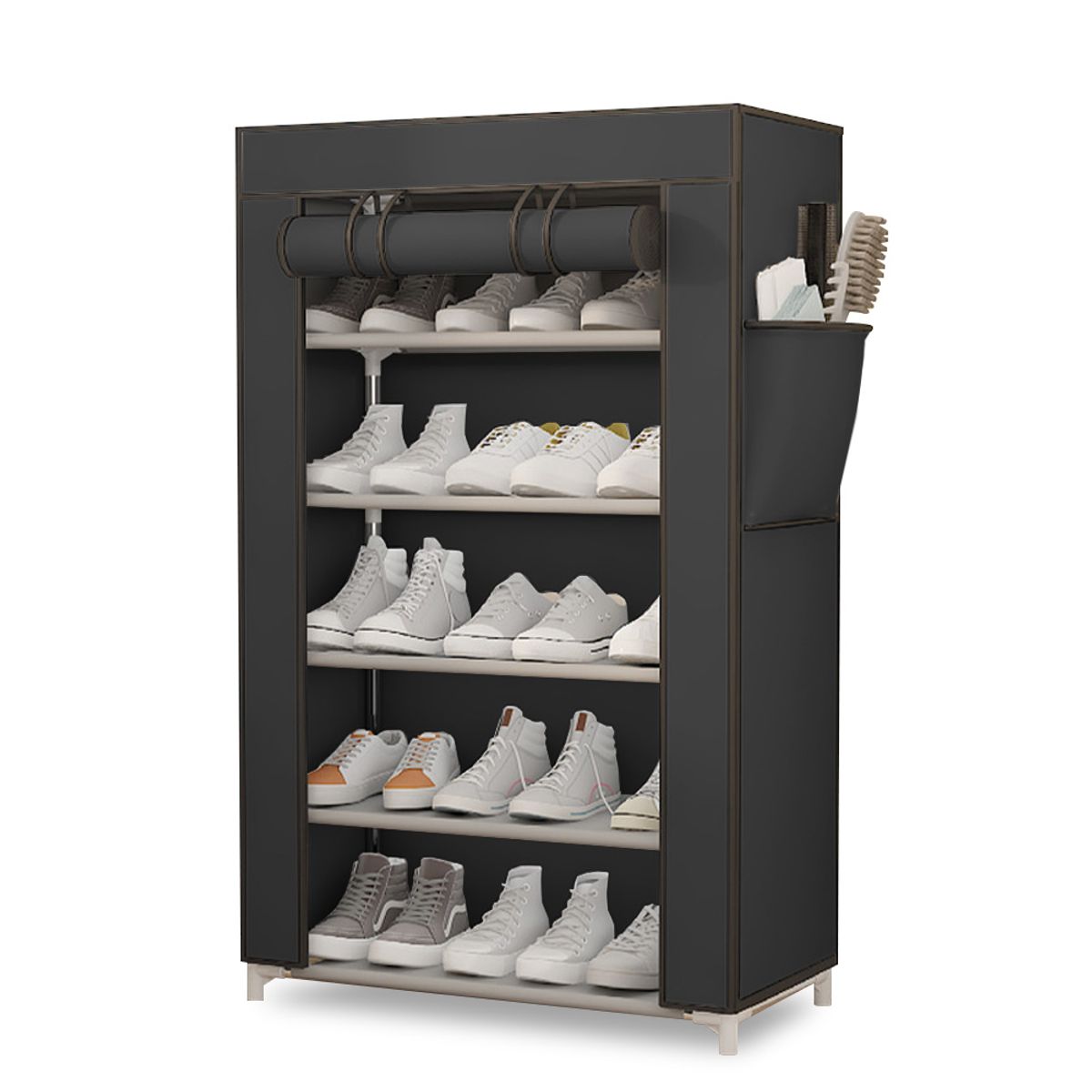 KELLER - Zapatero Organizador 5 Niveles Desmontable de Tela Negro QQ3