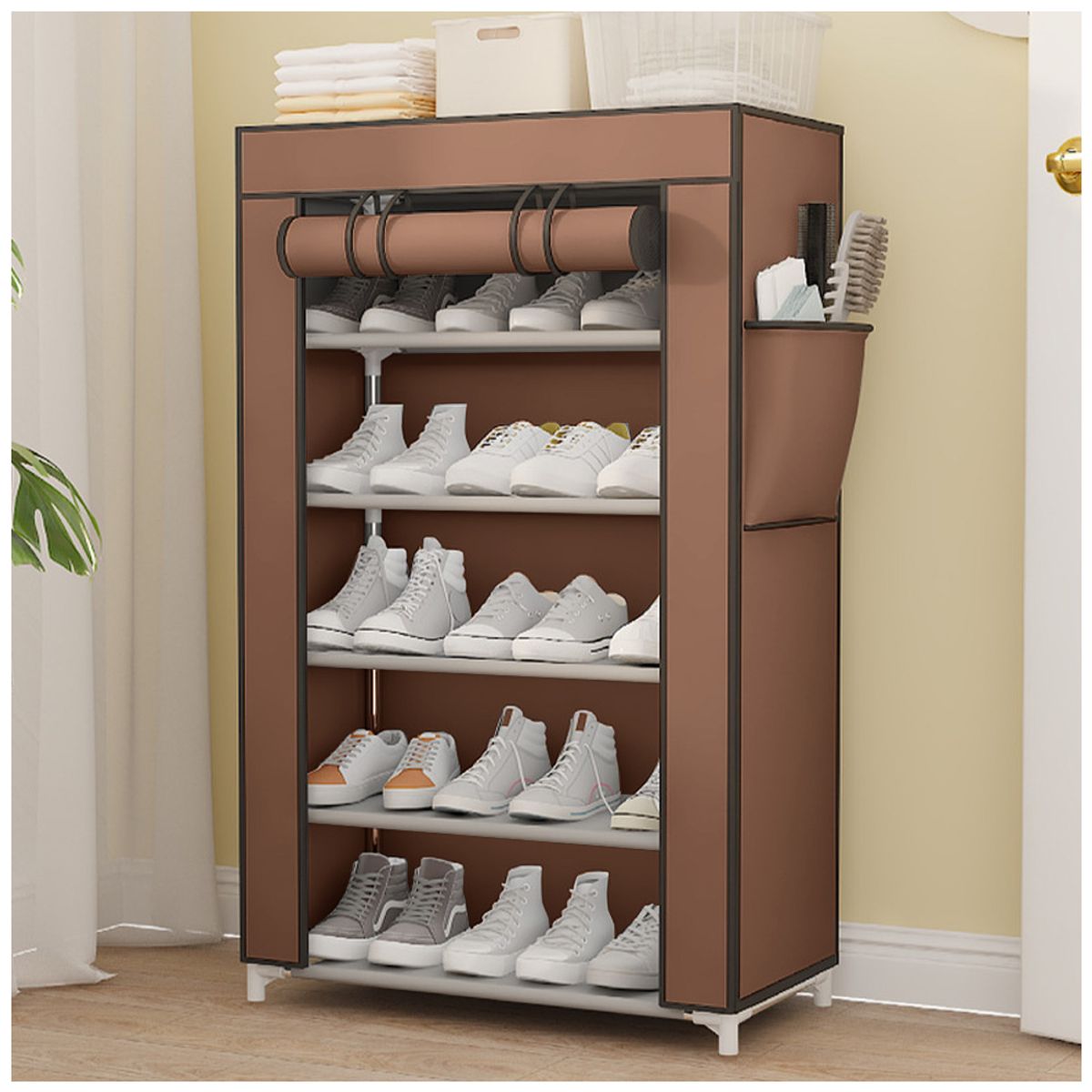 KELLER - Zapatero Organizador 5 Niveles Desmontable de Tela Marrón QQ3