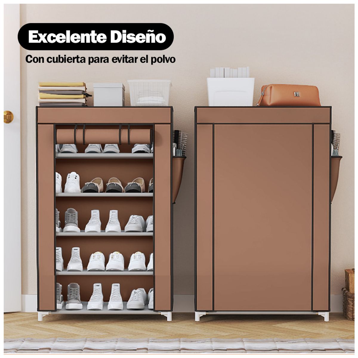 KELLER - Zapatero Organizador 5 Niveles Desmontable de Tela Marrón QQ3