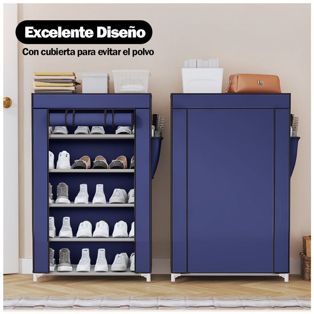 KELLER - Zapatero Organizador 5 Niveles Desmontable de Tela Azul QQ3