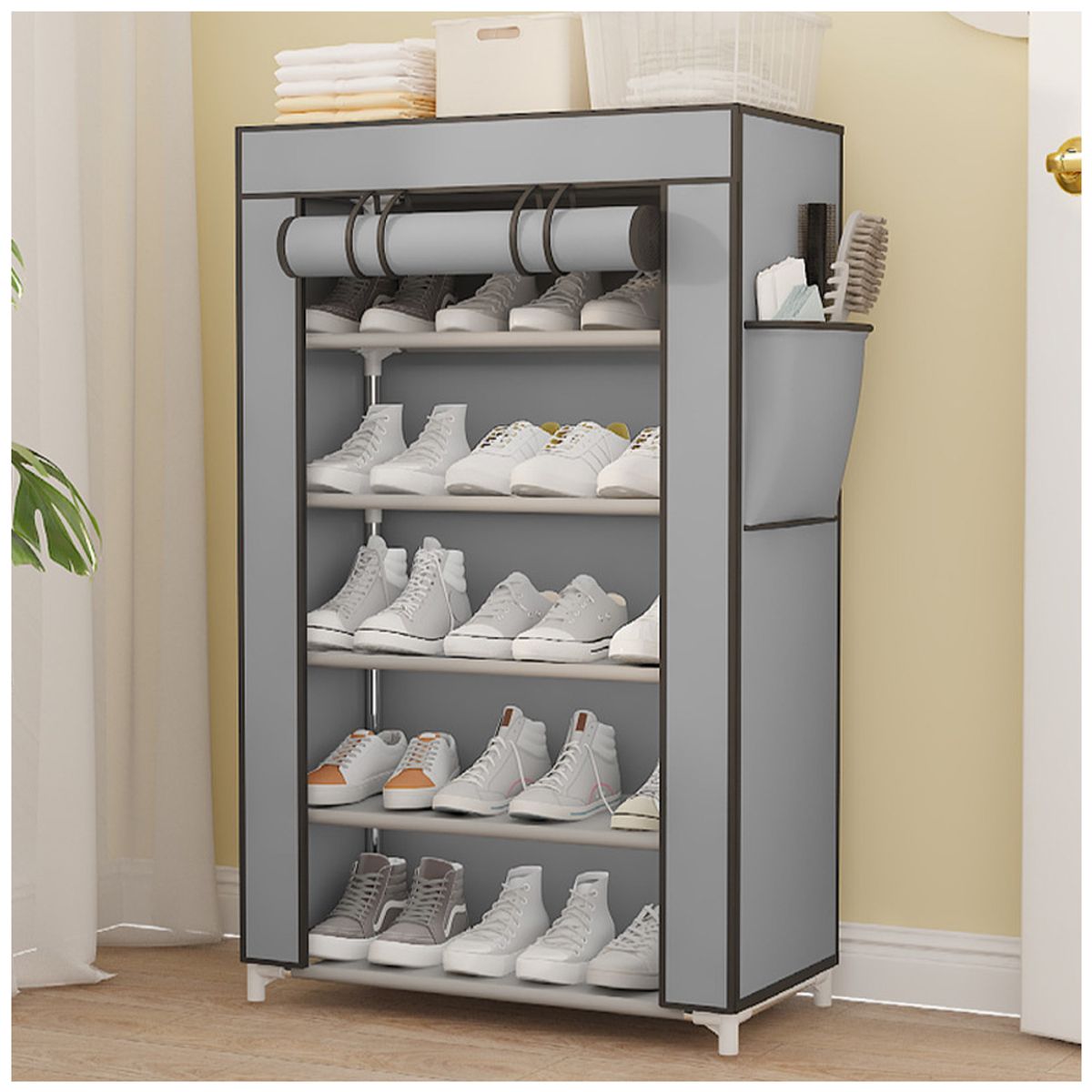 KELLER - Zapatero Organizador 5 Niveles Desmontable de Tela Plomo QQ3