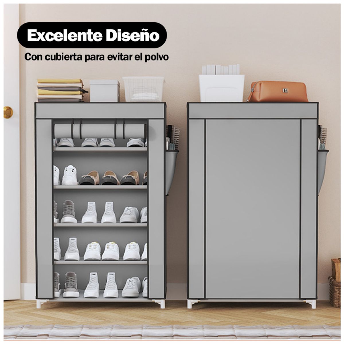 KELLER - Zapatero Organizador 5 Niveles Desmontable de Tela Plomo QQ3