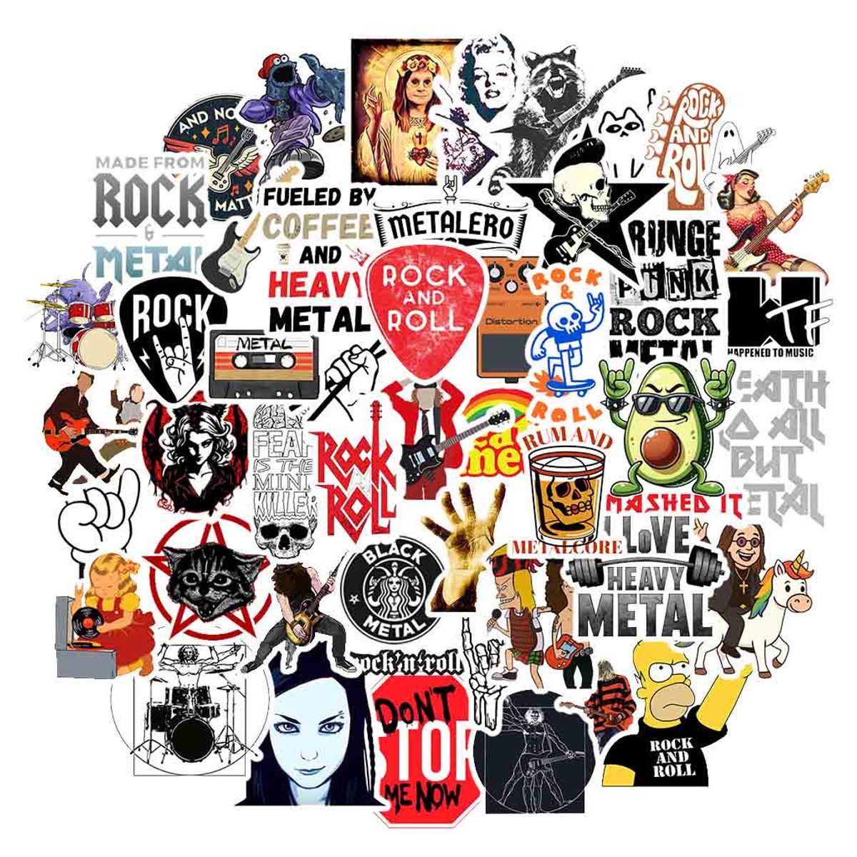 GENERICO - Sticker Rock Metal pack 50 pegatinas resistente al agua