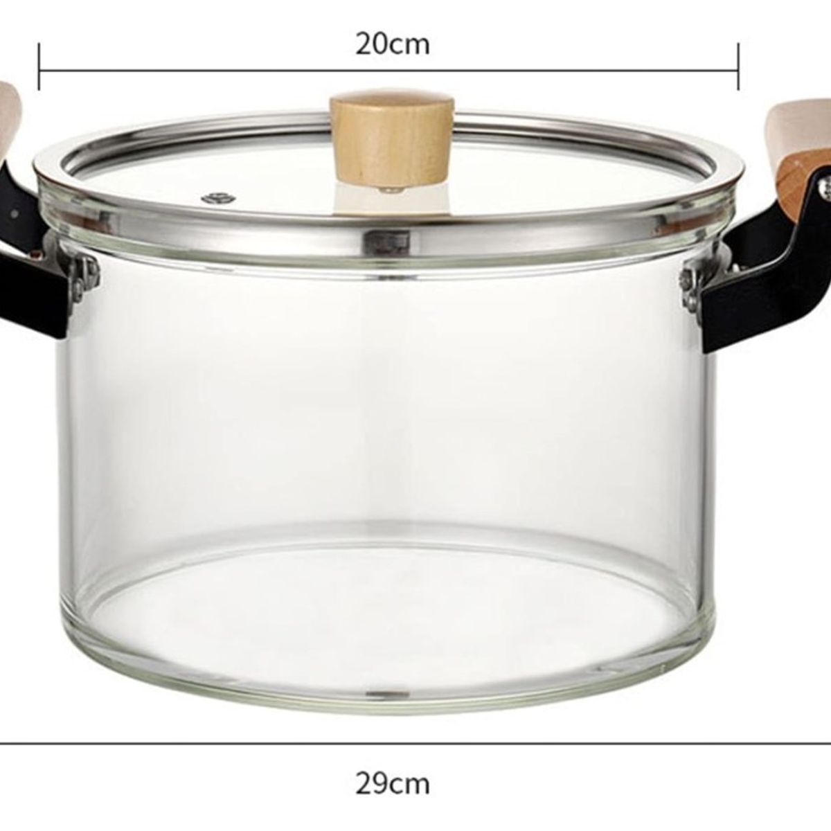 GENERICO - Olla de Vidrio Transparente C/ Asas de Madera 4.5 L