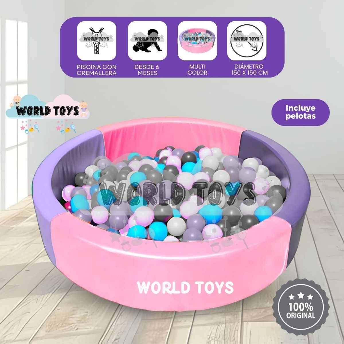 BABY - Piscina Didáctica «HAPPY POOLY MAX» con Pelotas Purple
