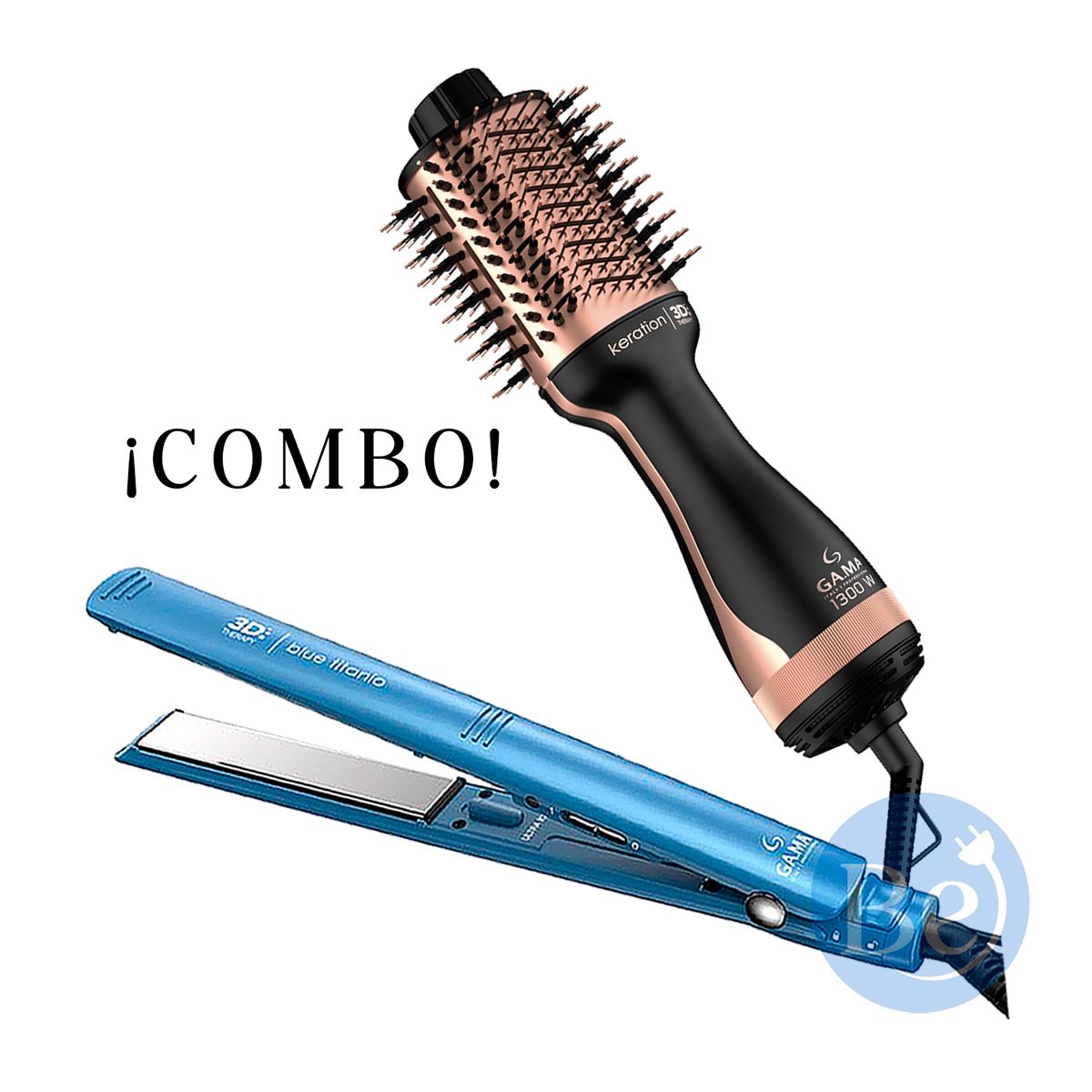GAMA - Combo Gama Alisadora Blue Titanio BECHS0000002426 y Cepillo Secador