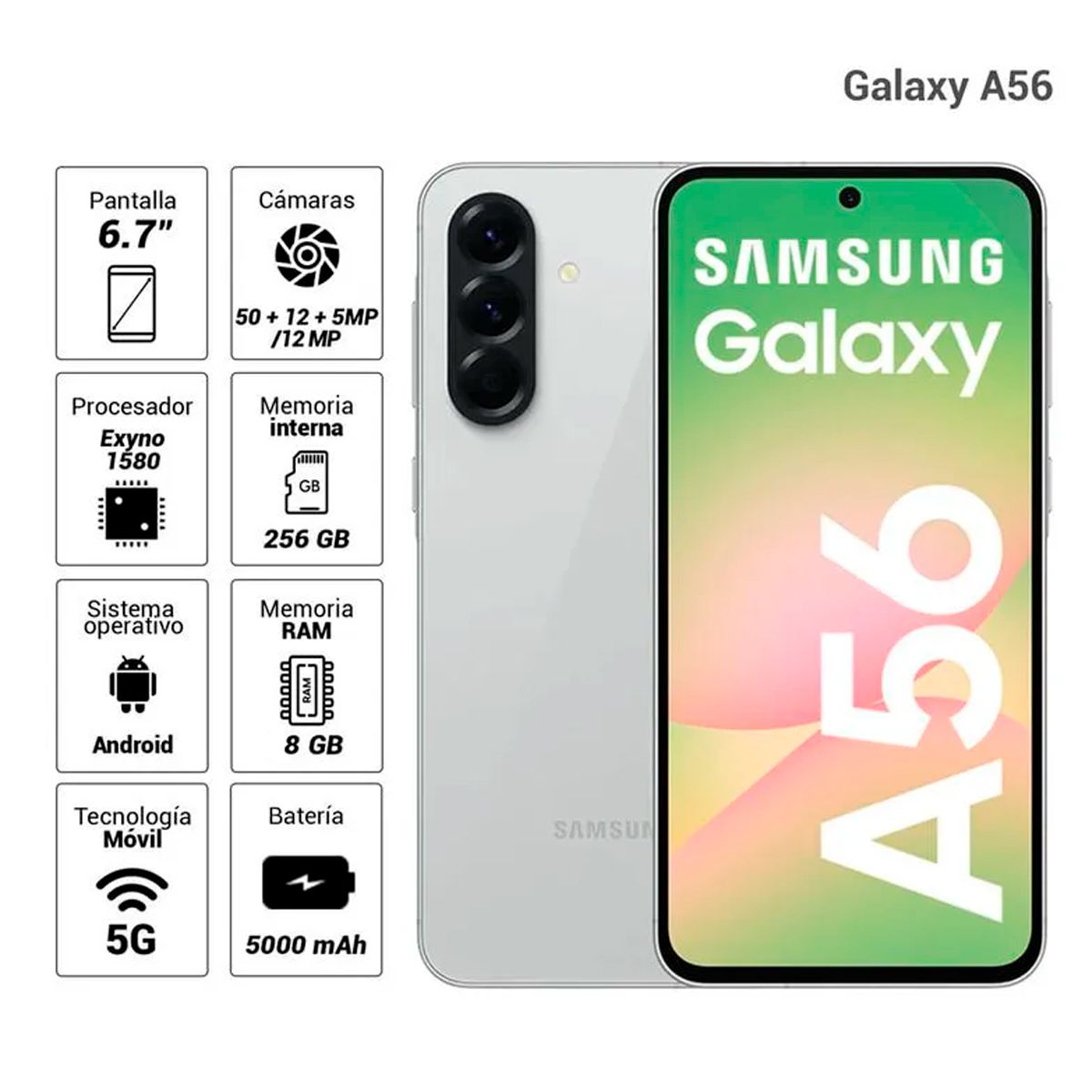 SAMSUNG - Celular Samsung Galaxy A56 5G 256GB 8GB RAM GRIS CLARO