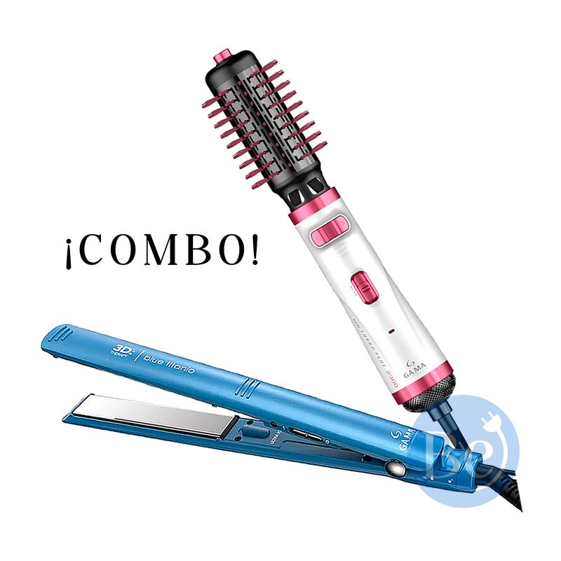 GAMA - Combos Gama Alisadora Blue Titanio BECHS0000002426 y Cepillo Secador