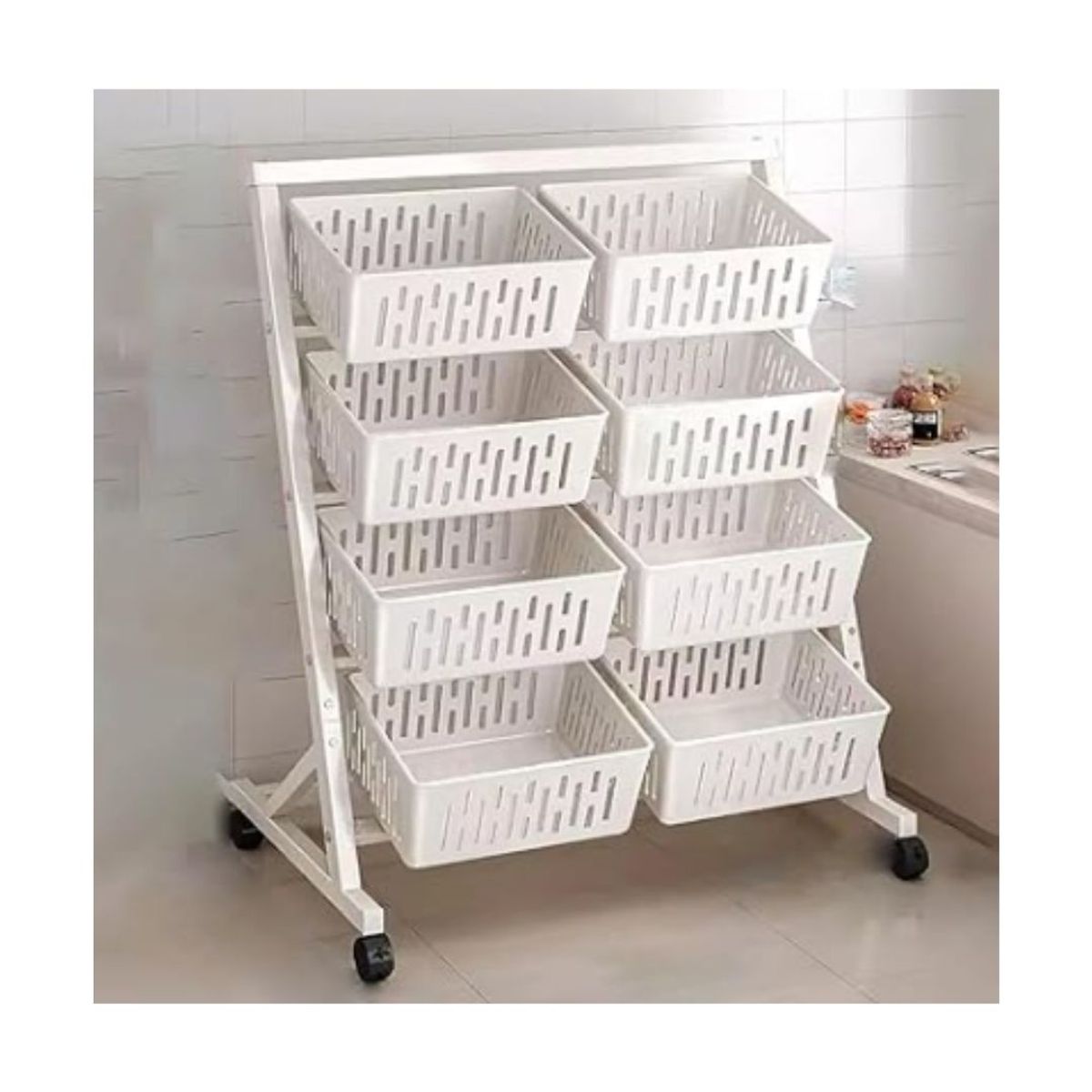 GENERICO - CESTO VERDULERO 4 NIVELES CON 8 COMPARTIMIENTOS BLANCO