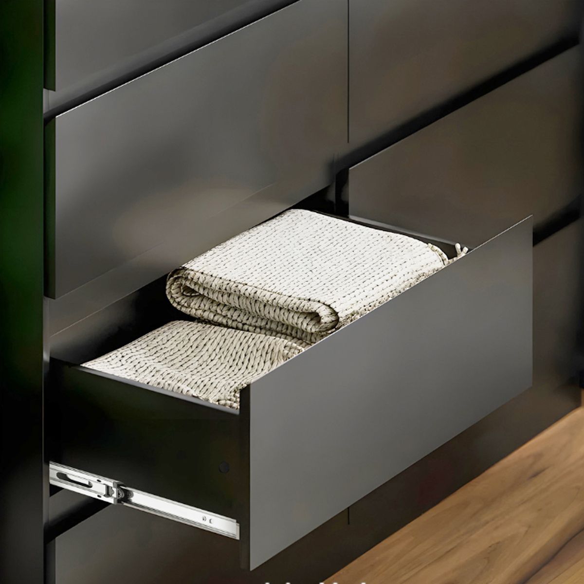 GENERICO - Comoda Melamina Negro 8 Cajones- 120cm