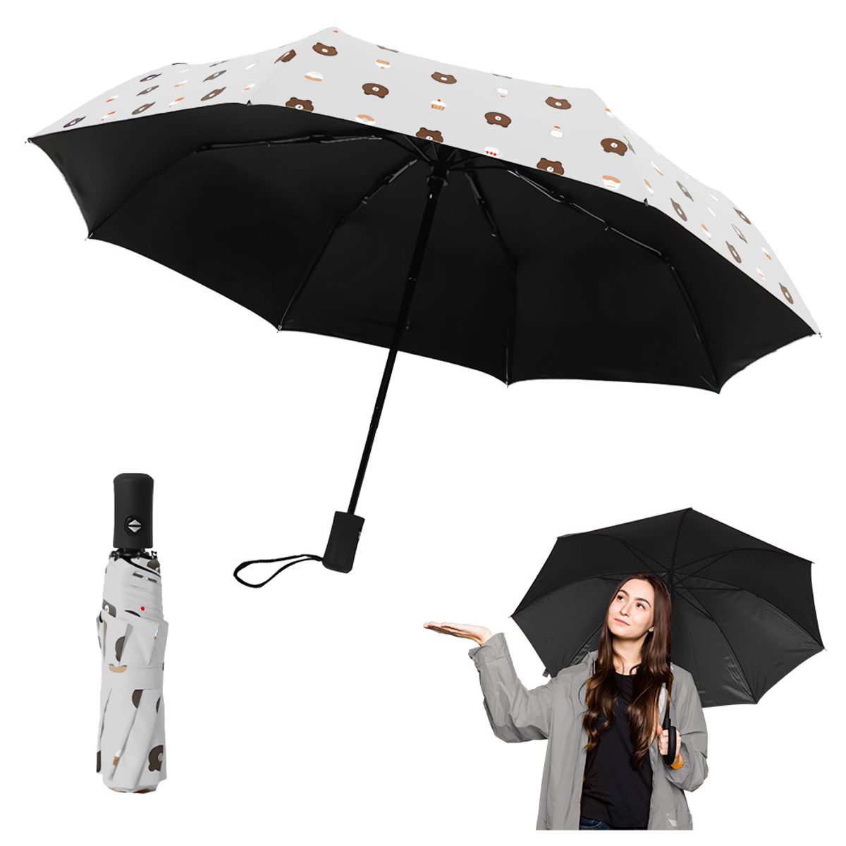 KELLER - Paraguas Plegable con Protección UV Sombrilla de Mano DiseñoOso PL KL5