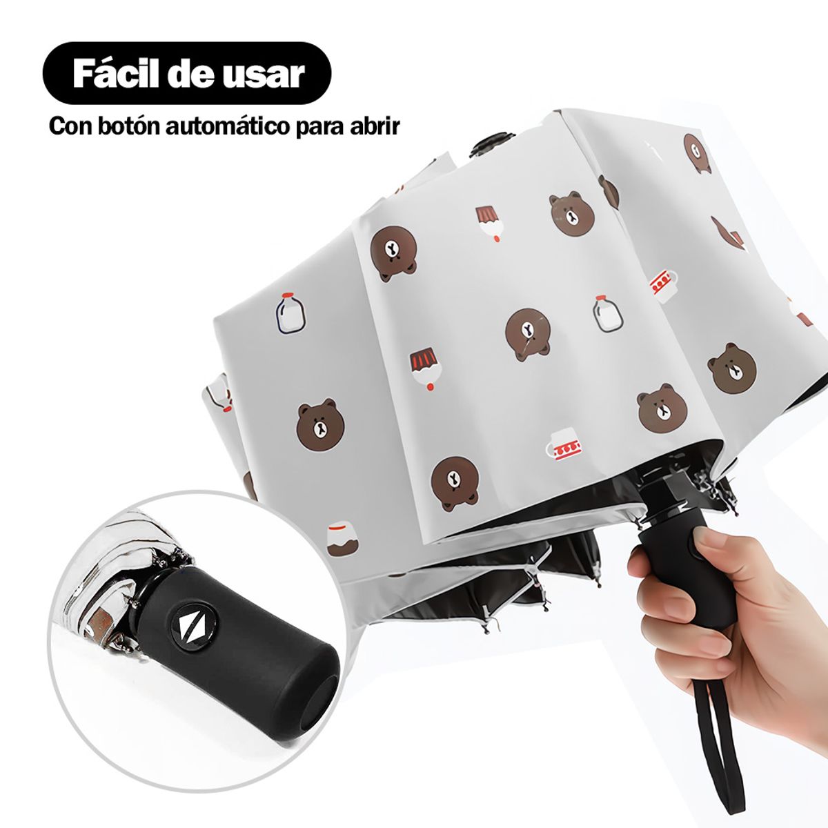 KELLER - Paraguas Plegable con Protección UV Sombrilla de Mano DiseñoOso PL KL5