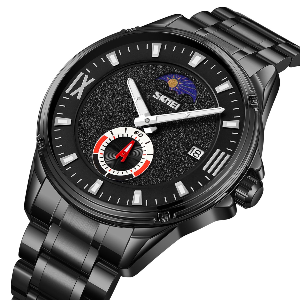 Skmei - Reloj Skmei 9326 Moon Phase Analogo Correa Acero Para Caballero