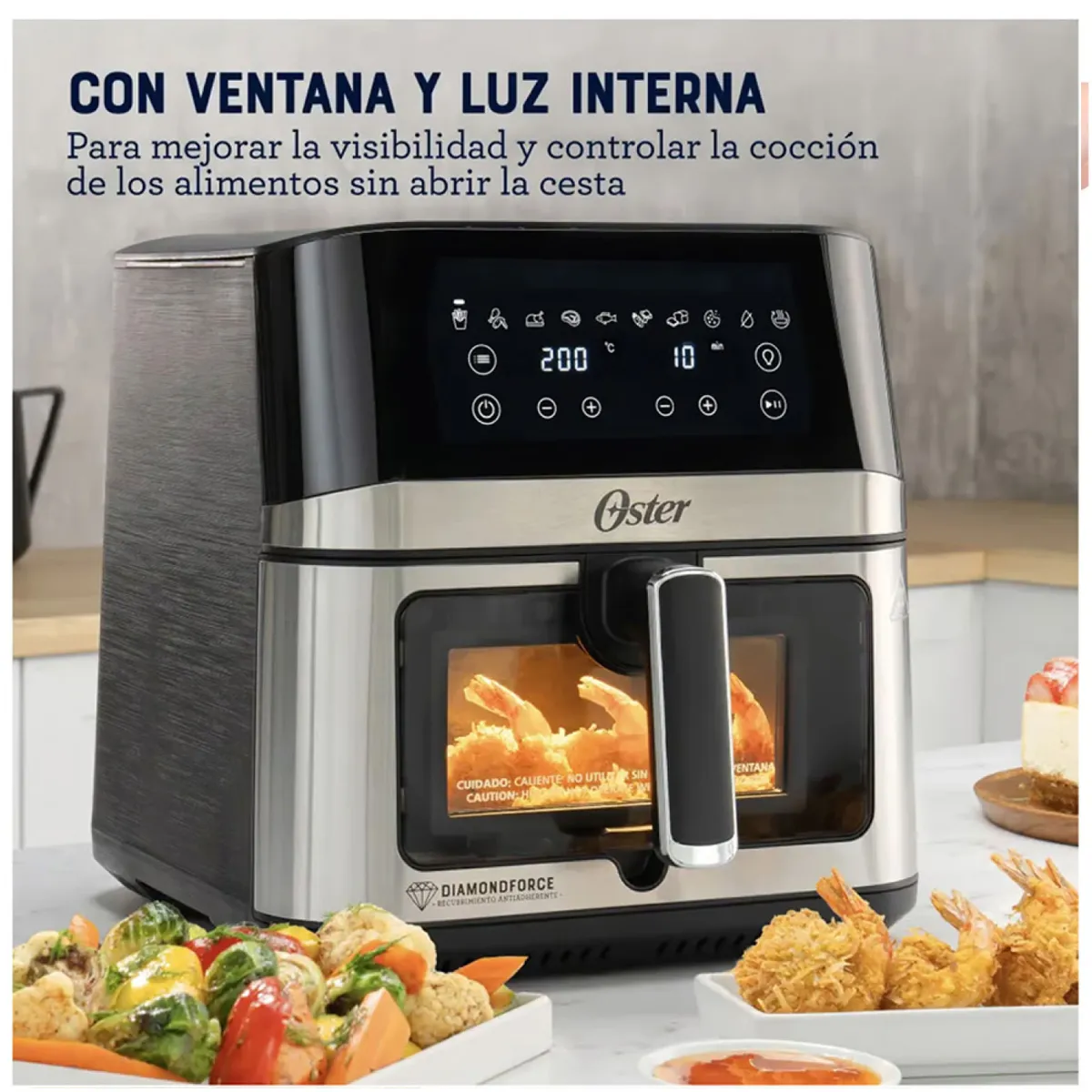 OSTER - Freidora de Aire Digital Oster DiamondForce 7.5L de Capacidad 10 Programas Automáticos CKSTAF75WDSSDF