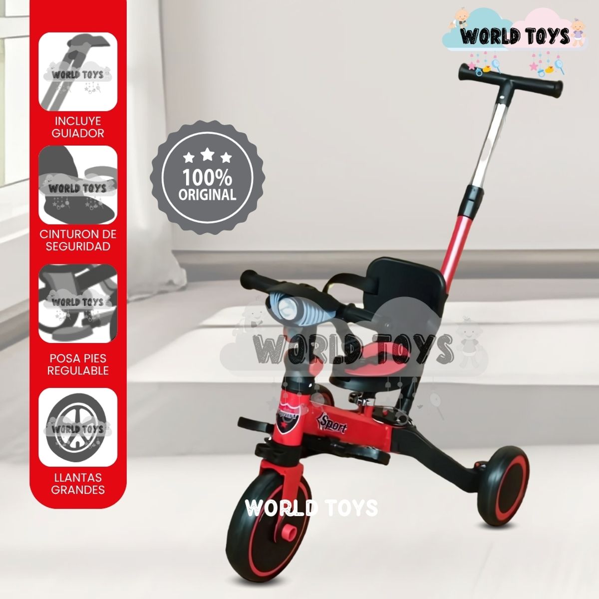 BABY - Triciclo Guiador para Niños «NODIN» de Lujo Red