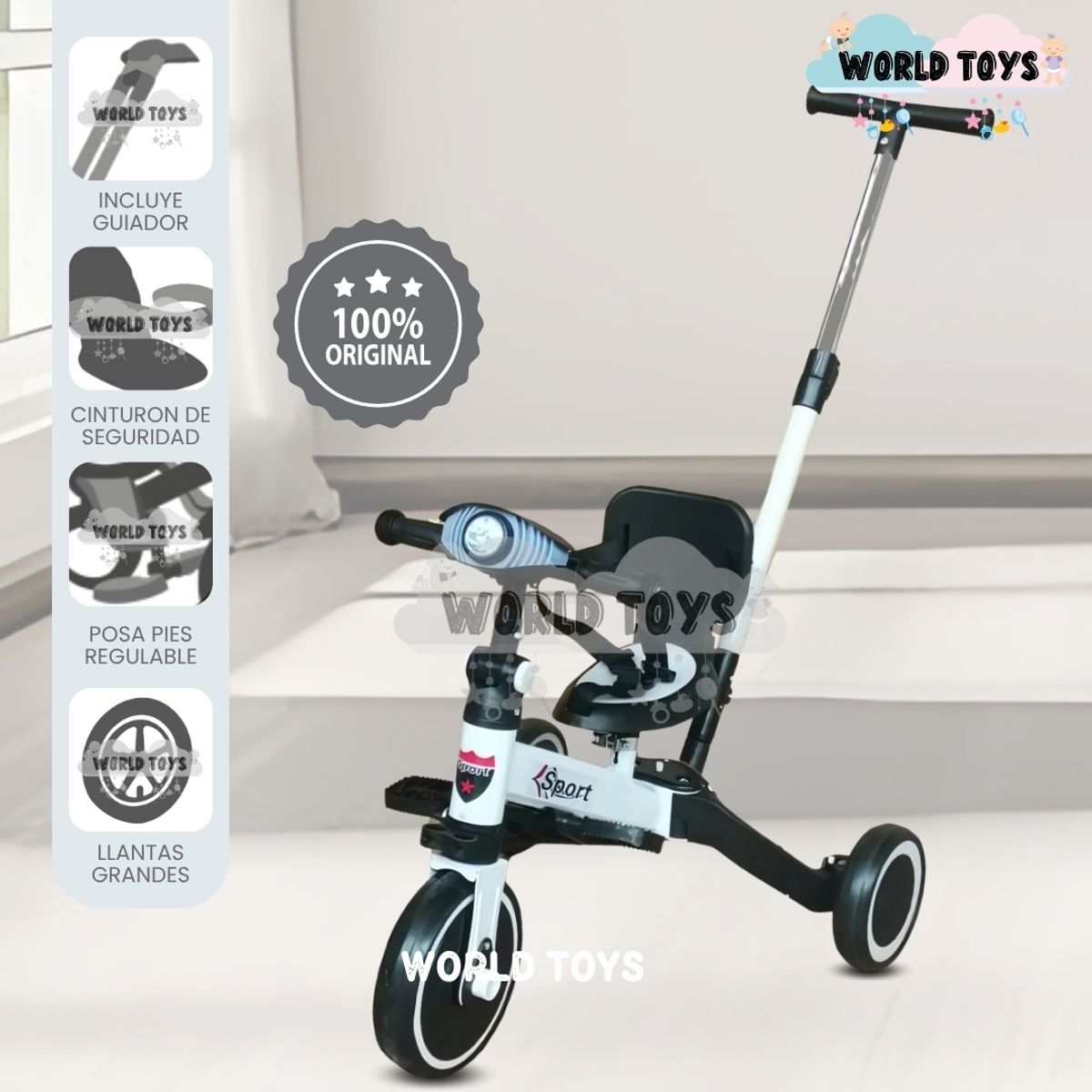 BABY - Triciclo Guiador para Niños «NODIN» de Lujo White
