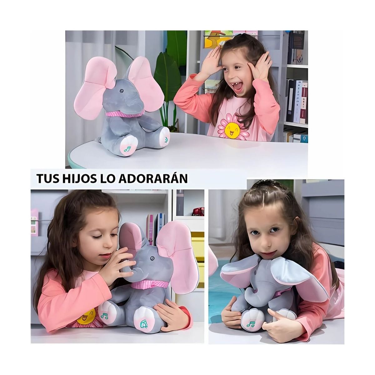 GENERICO - Elefante Musical con Orejas que se Mueven para Bebé Rosa