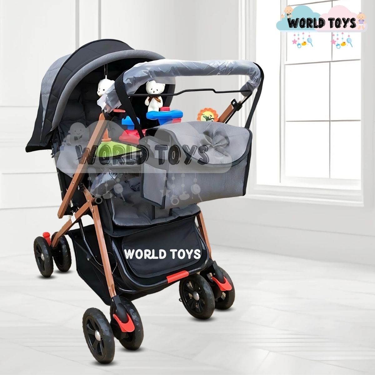 BABY - Coche Cuna con Bolso Pañalero «SHABERT GOLD» Gray