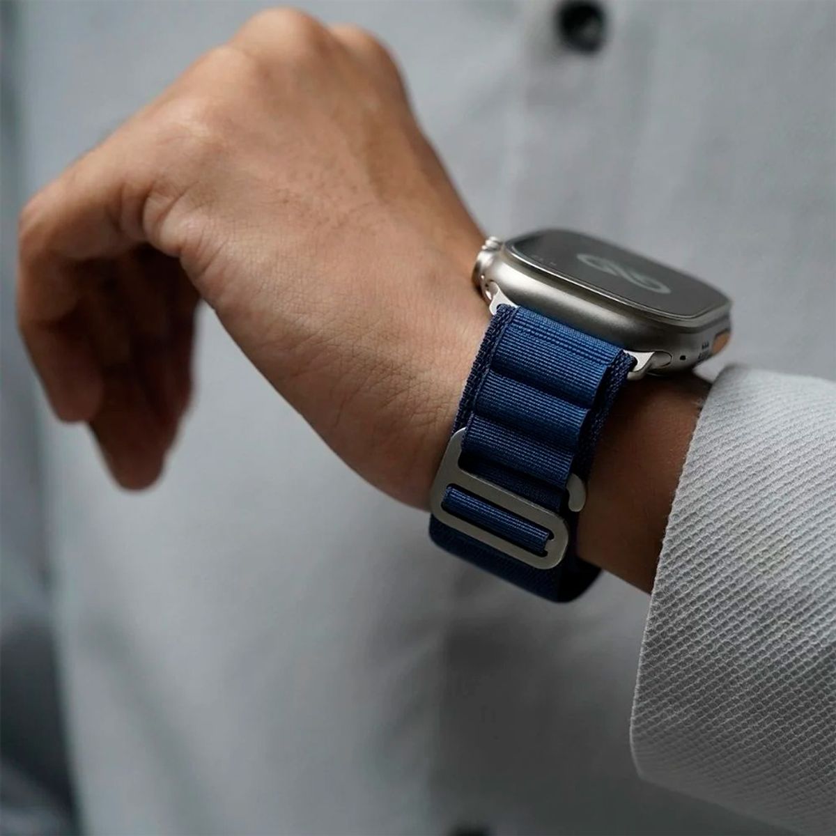 GENERICO - Correa de Nylon 49mm Apple Watch Ultra 2 Hebilla Plateada Azul marino