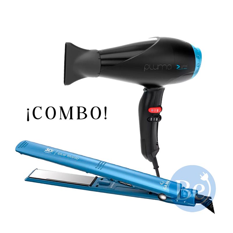 GAMA - Combo Gama Alisadora Blue Titanio BECHS0000002426 y Secador Pluma