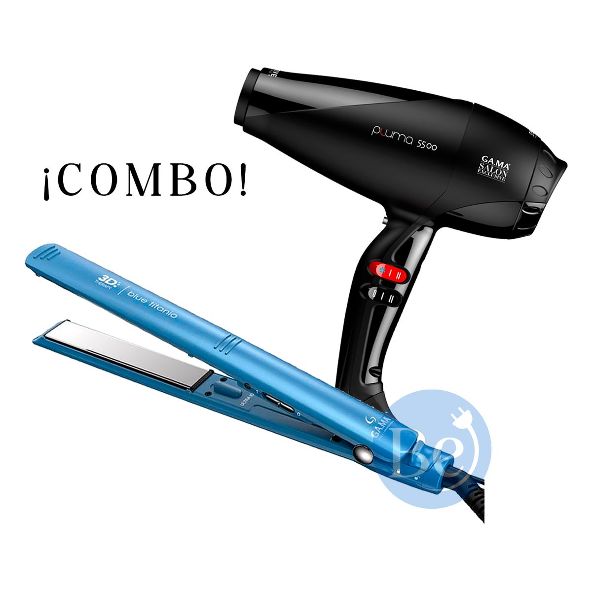 GAMA - Combo Gama Alisadora Blue Titanio BECHS0000002426 y Secador Pluma 5500