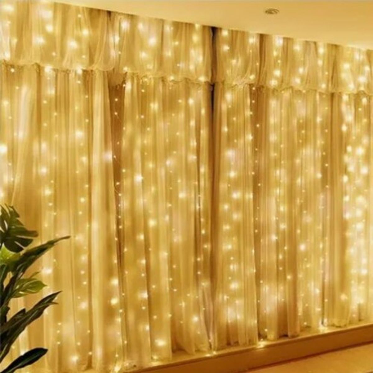 GENERICO - Luces Led Cortina 3 X 3 Mt Luz amarillo calido para Decoracion