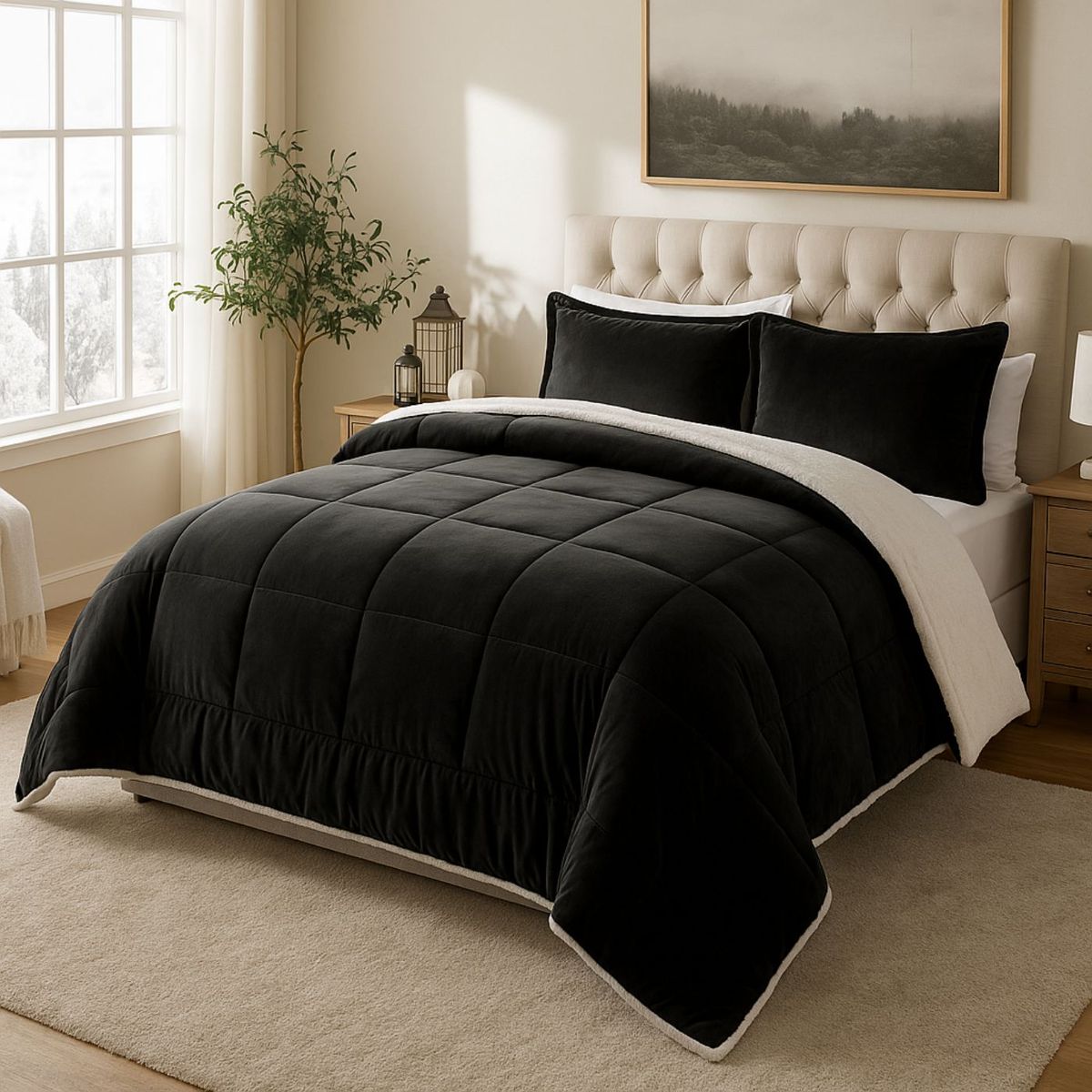 GENERICO - EDREDON QUEEN INVERNIA SET FELPA CON SHERPA + FUNDAS DE ALMOHADA