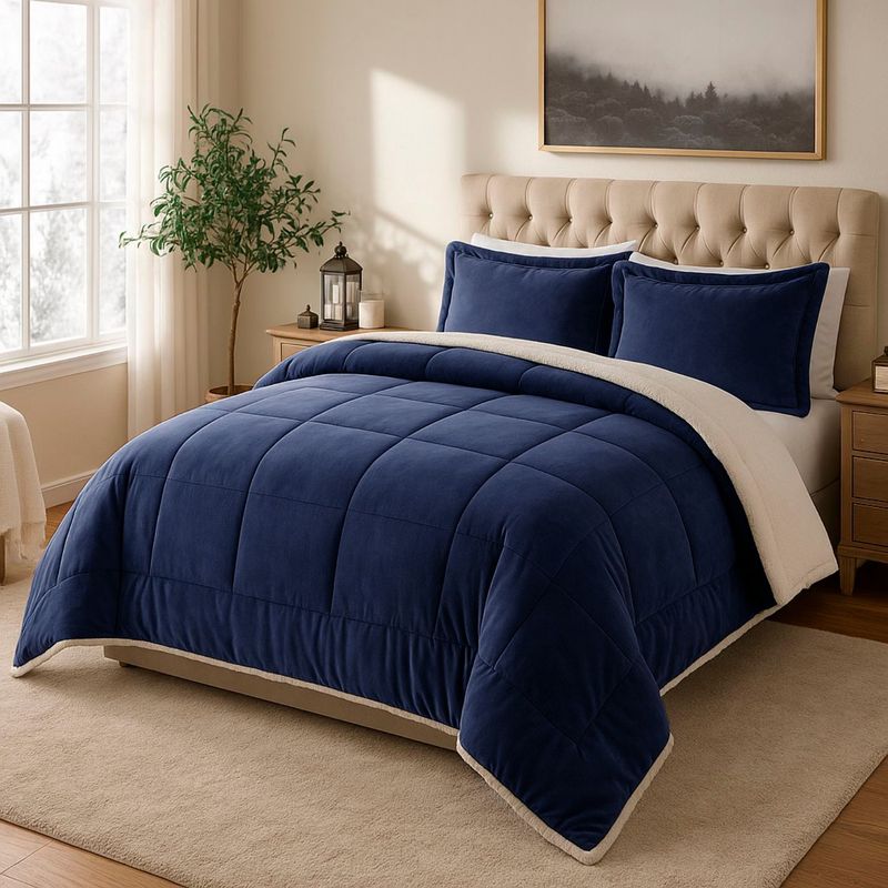 GENERICO - EDREDON QUEEN INVERNIA SET FELPA CON SHERPA + FUNDAS DE ALMOHADA