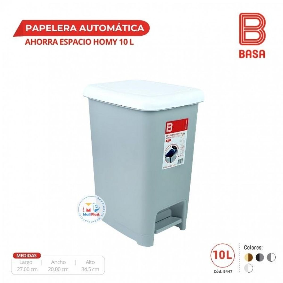 BASA - Papelera Automática Ahorra Espacio Homy Slim 10 L