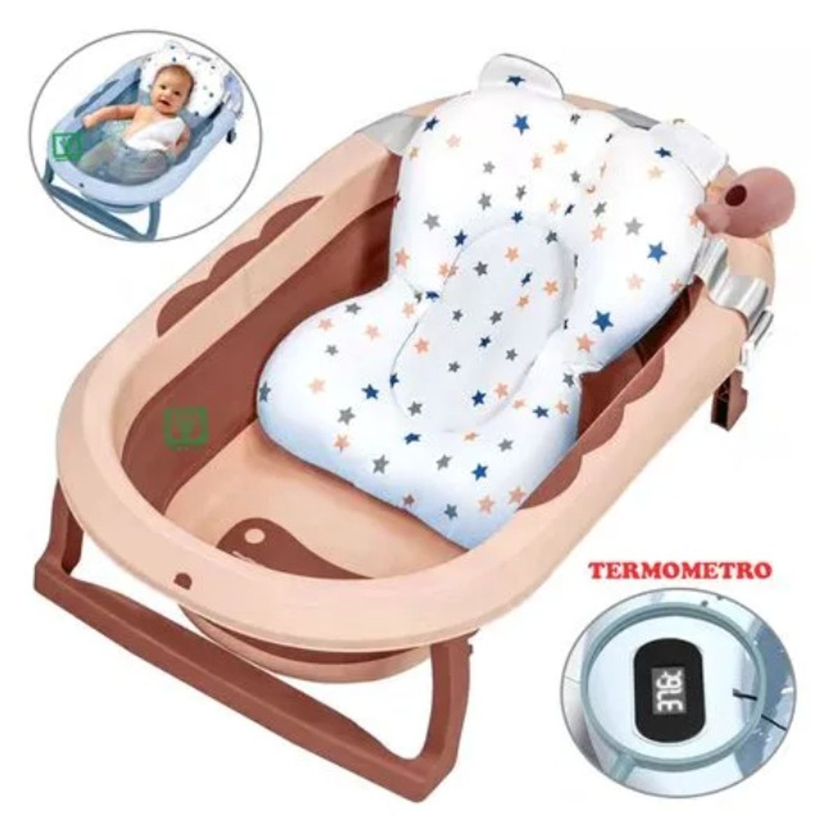GENERICO - Bañera Plegable Ballenita Con Termómetro Rosado