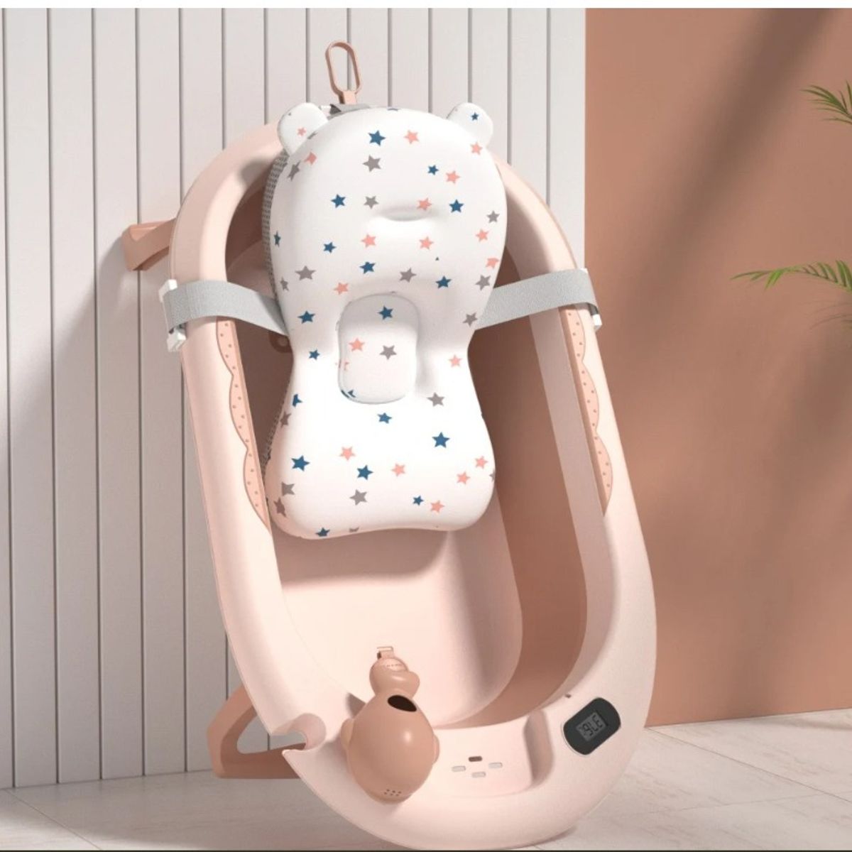 GENERICO - Bañera Plegable Ballenita Con Termómetro Rosado